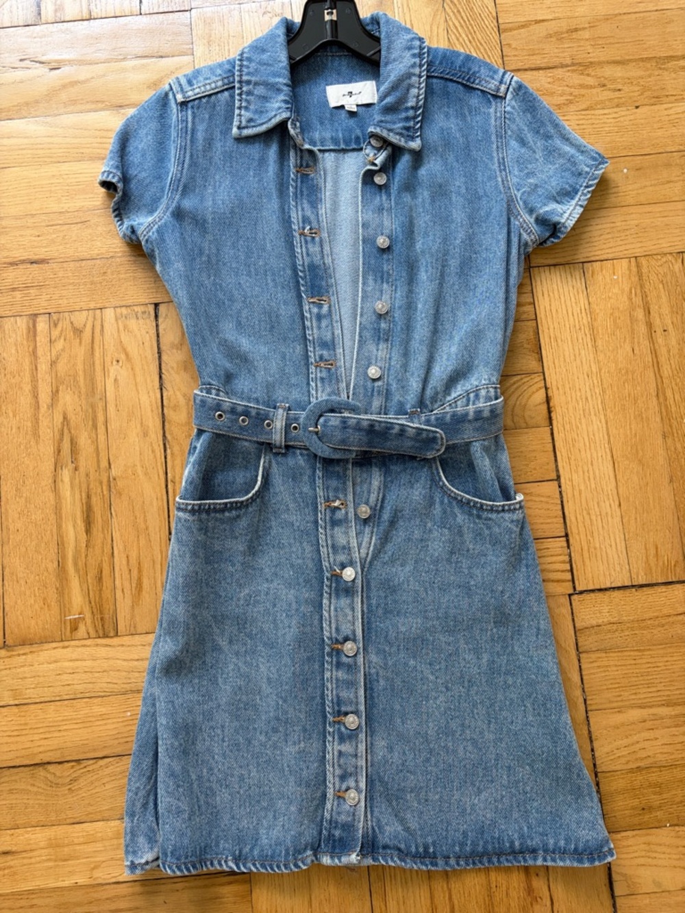 7 For All Mankind Classic Denim Dress in Volcanic Blue - Picture 3 of 5
